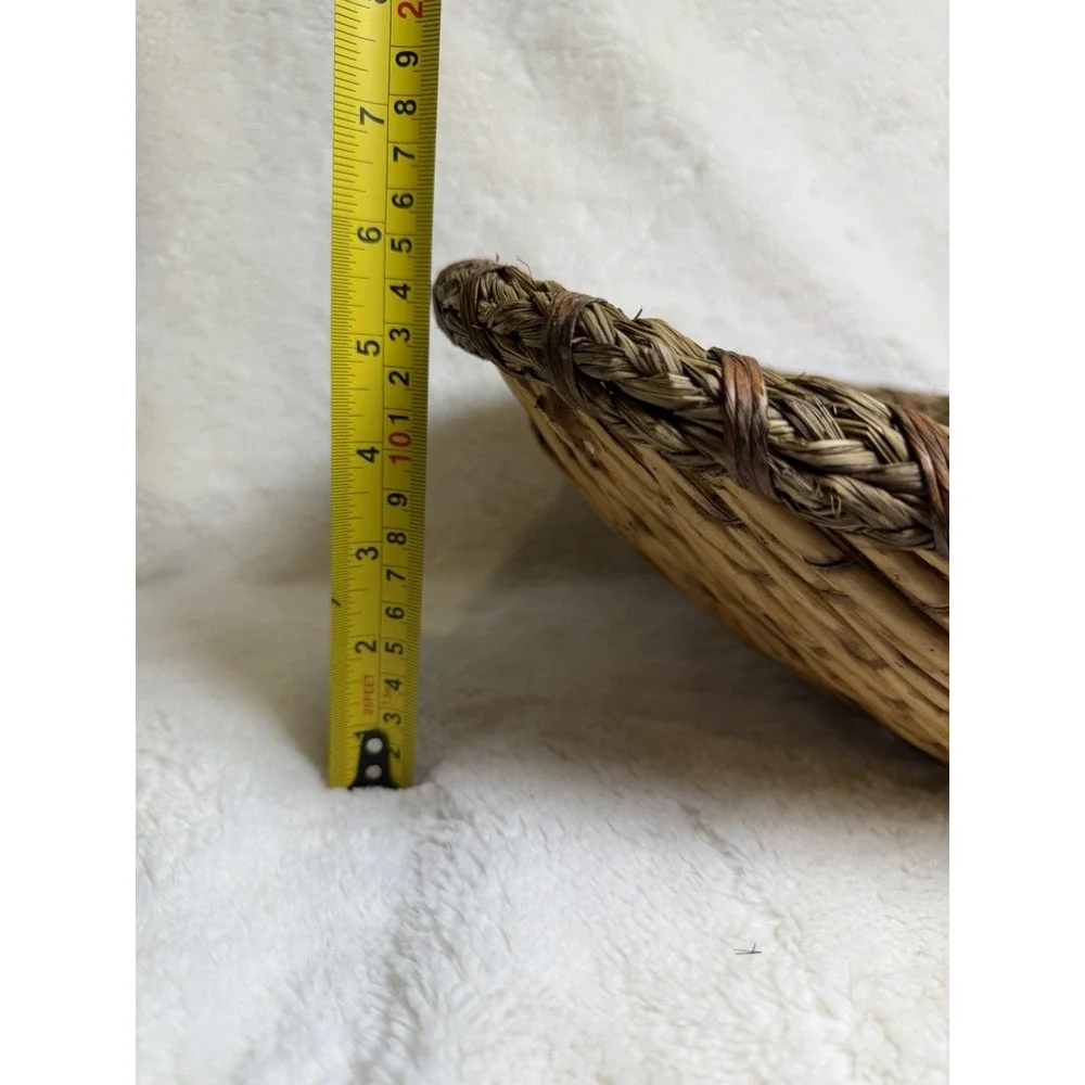 Antique Winnowing Basket Bamboo Tray Egg Shaped Bohemian Primitive Rustic 22x11